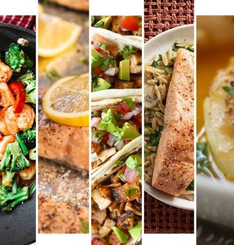 A variety of healthy whole foods laid out as part of a weight loss diet plan