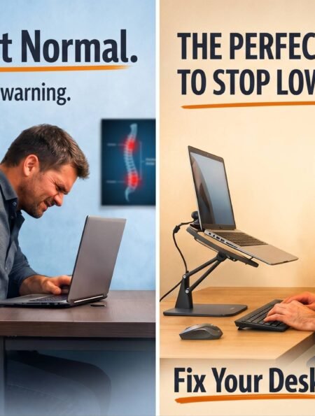 A person sitting with correct sitting posture at a desk to reduce lower back pain and improve spine alignment during long working hours.