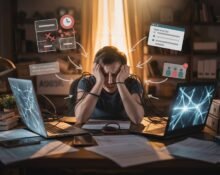 Person relaxing away from digital devices during an evening digital detox routine to reduce stress and mental burnout.