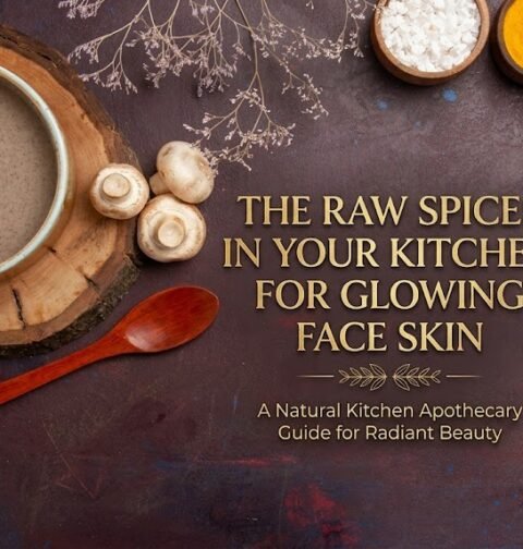 Natural raw spices from the kitchen used for glowing face skin and healthy beauty care at home.