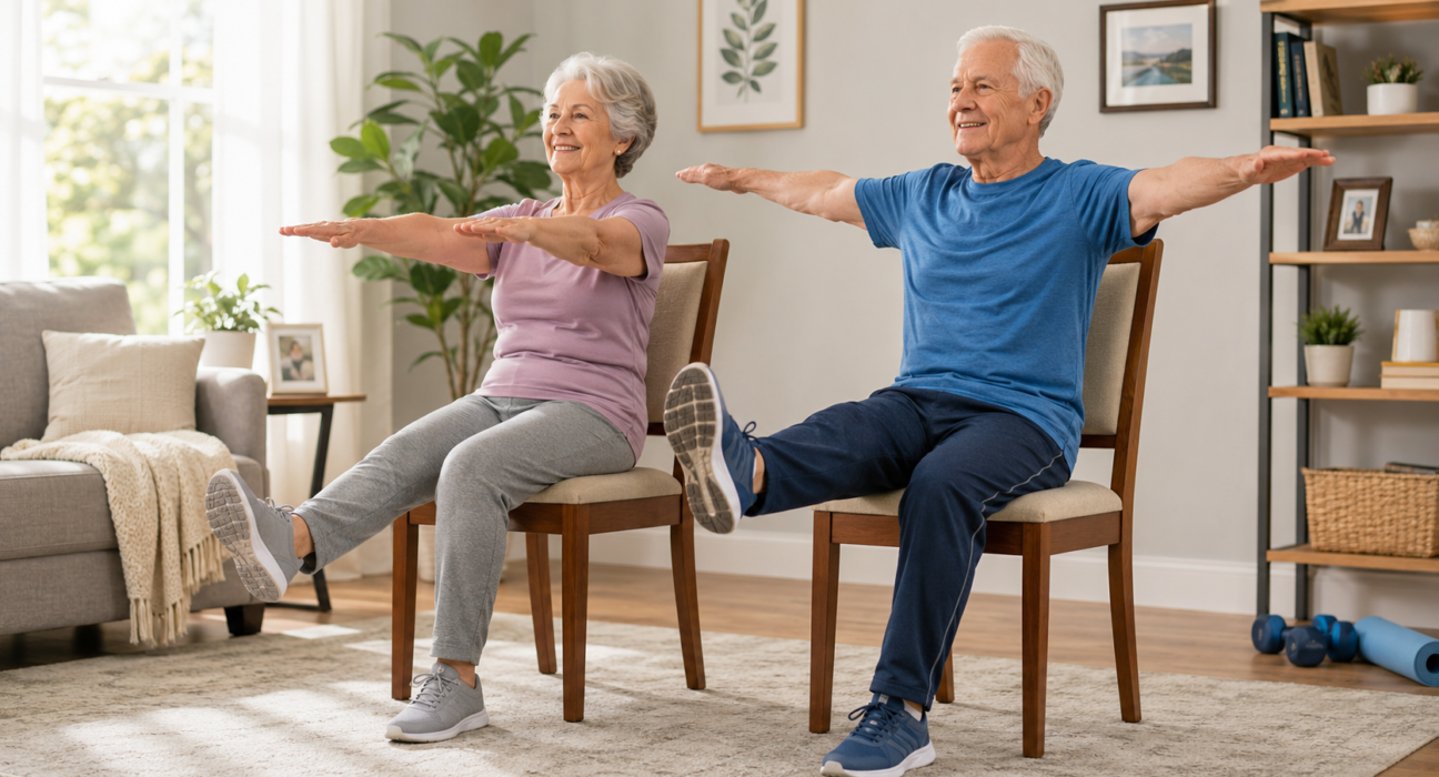 Chair exercises for seniors doing seated movements for strength, flexibility, and limited mobility