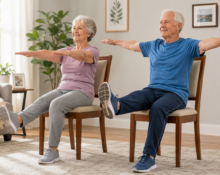 Chair exercises for seniors doing seated movements for strength, flexibility, and limited mobility