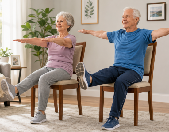 Chair exercises for seniors doing seated movements for strength, flexibility, and limited mobility