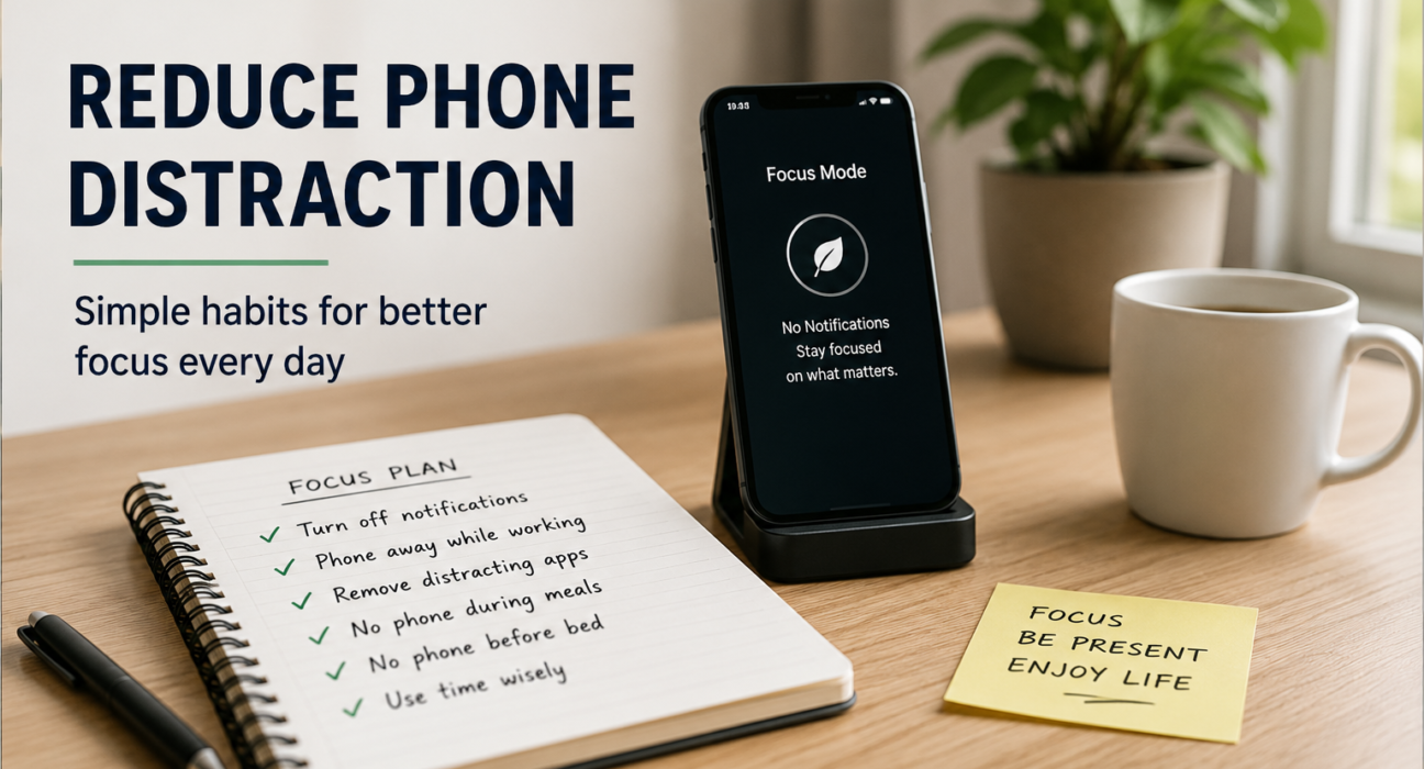 Phone distraction tips for better focus, phone-free moments, and a peaceful daily routine