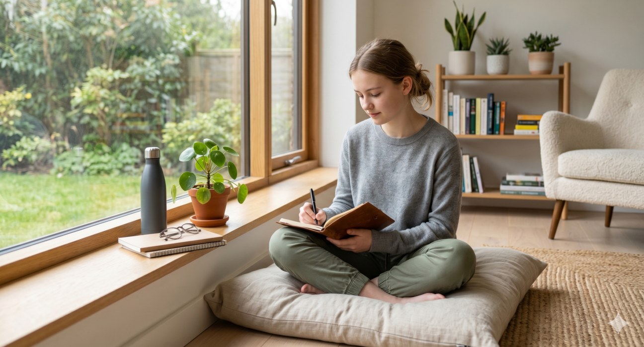 Teen mental wellness routine with journaling and calm self-care
