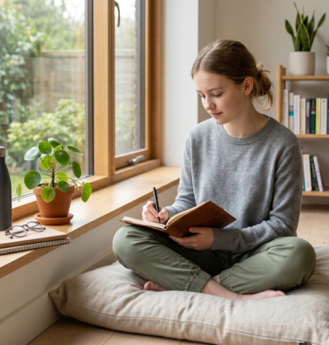 Teen mental wellness routine with journaling and calm self-care