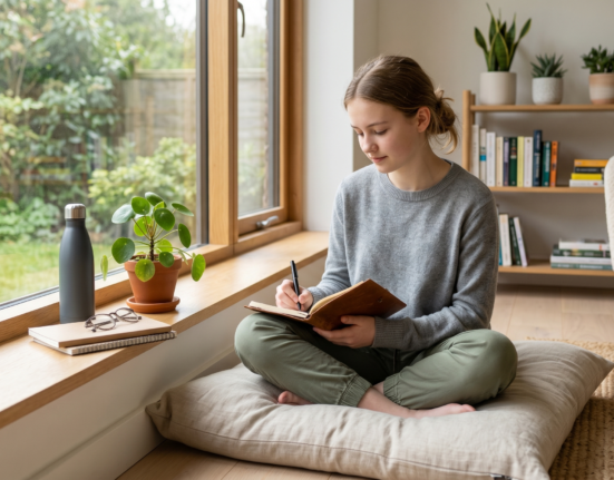 Teen mental wellness routine with journaling and calm self-care