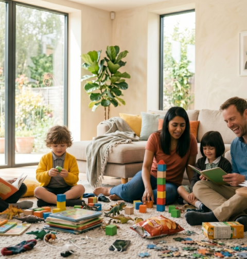 Healthy screen time balance for children through creative play, learning activities, and reduced device use at home.