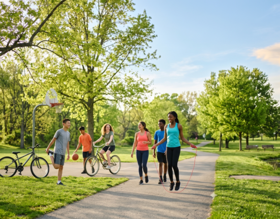 Physical activity ideas for teenagers doing outdoor fitness activities