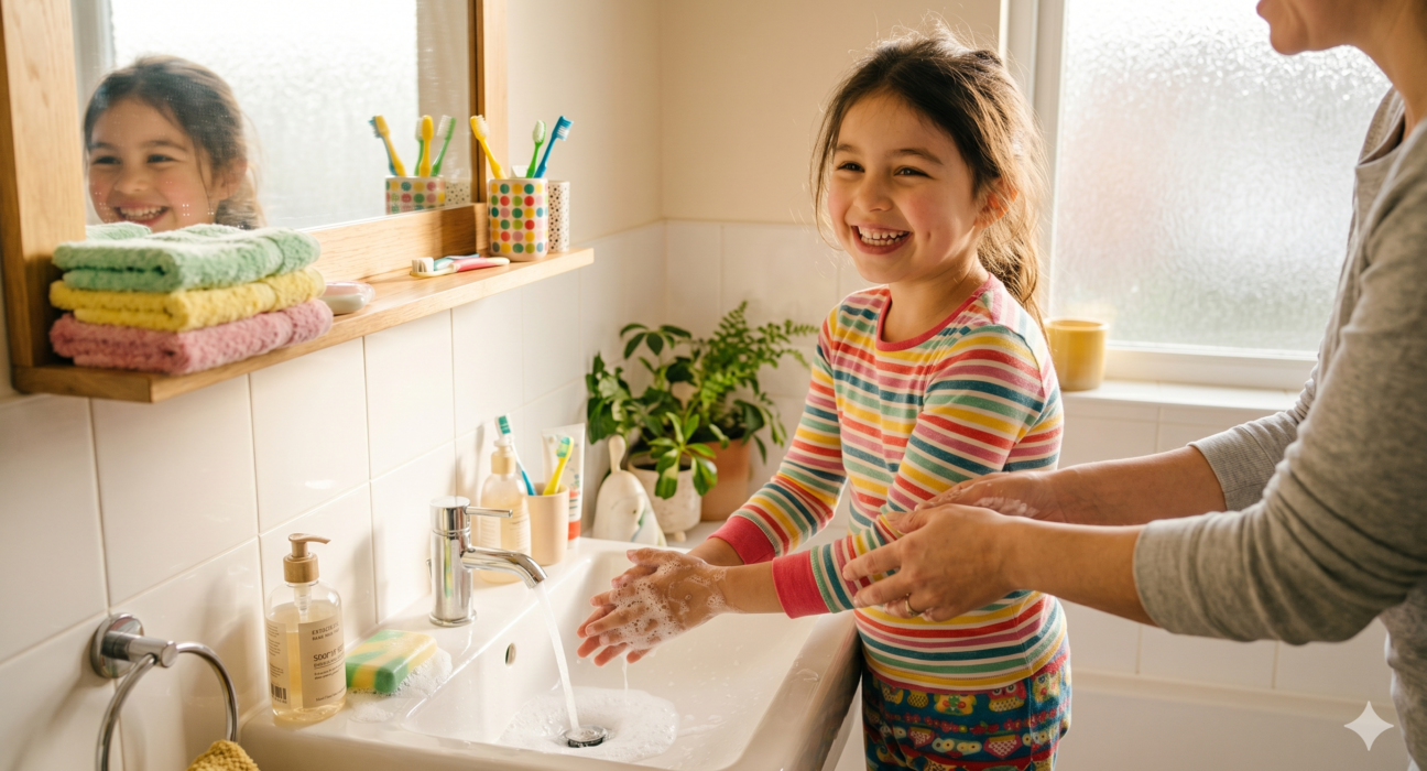 Hygiene tips for kids with healthy hand washing and personal care habits