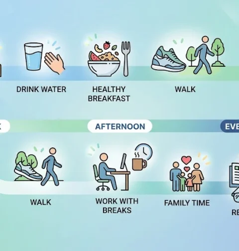 Daily Wellness infographic showing healthy daily routines that improve mind wellness