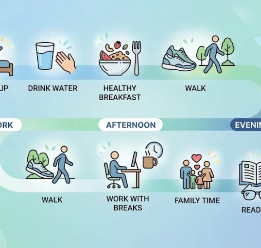 Daily Wellness infographic showing healthy daily routines that improve mind wellness