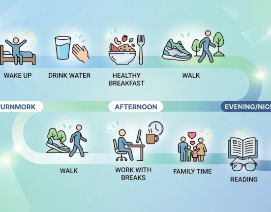 Daily Wellness infographic showing healthy daily routines that improve mind wellness